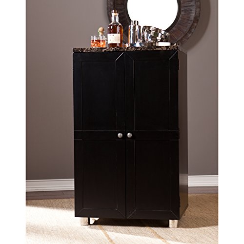 Cape Town Bar Cabinet w/Wine Storage, Faux Marble Countertop with Black Finish
