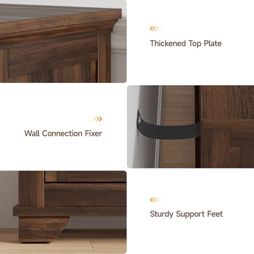 63 Inch Buffet Cabinet with Storage, 4 Carved Doors, Brown, view 7