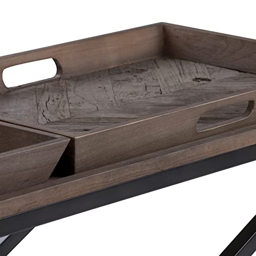 Damien SOLID AGED ELM WOOD and Metal 50 inch Wide Modern Industrial Console Table in Distressed Natural Elm for the Living room Entryway and Bedroom