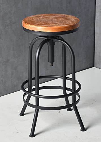 Industrial Bar Table Set with 4 Adjustable Height Bar Stools, Solid Wood Counter Height Pub Table & Rustic Metal Frame Stools, Vintage Kitchen Breakfast Bar Table Set for Home Bar, Bistro, Café