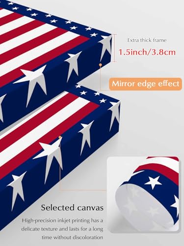 Star Red Stripe Independence Day Canvas Wall Art Prints,48"x32" Framed Picture Artwork Blue Border Patriotic 4th of July Printed Canvas Oil Painting for Living Room Bedroom Office,Ready to Hang