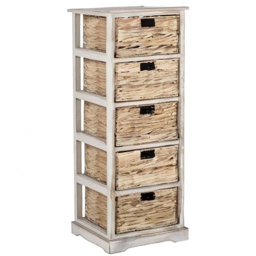 SAFAVIEH Furniture - Vedette 5-Basket Storage Tower - White Washed - Solid Wood - Coastal Basket Tower Design - Ideal for Entryway, Living Room, 17.5"W x 13.5"D x 46"H - Fully Assembled (AMH5739E)