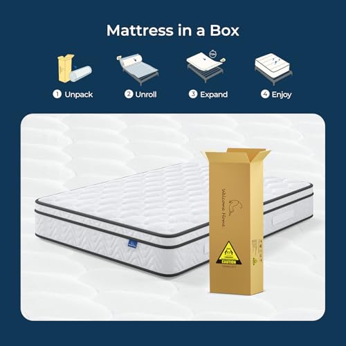 Queen Mattress 12 Inch, Fiberglass-Free | Cool Sleep Hybrid Mattress in a Box - Memory Foam & Pocket Springs, Ergonomic Design, Pressure Relief, Medium Firm Feel, 60"×80"×12"