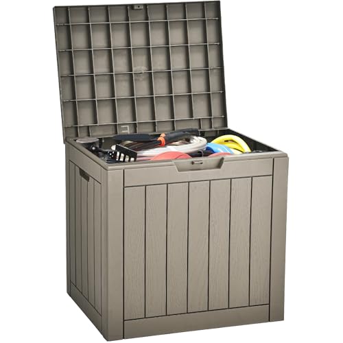 31 Gallon Outdoor Storage Deck Box | Waterproof Resin Package Delivery and Storage Box with Lockable Lid for Patio Furniture Cushions, Pool Accessories, Garden