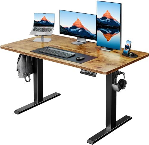 48 x 24 Inch Electric Standing Desk, Height Adjustable Computer Gaming Desk with 4 Memory Presets, Home Office Sit Stand Desk with Hooks & Cable Management, Vintage