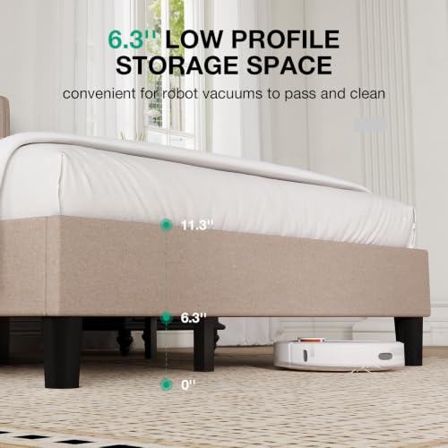 Queen Bed Frame with Headboard, Bed Frame Queen Size with Wood Slats Support, view 7