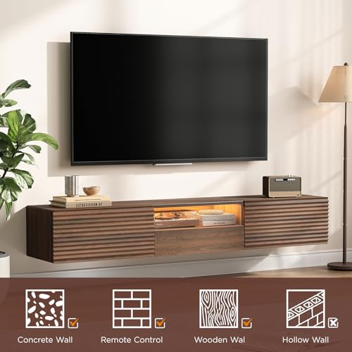 63" Floating TV Stand for TVs up to 75",Fluted Entertainment Center, view 7