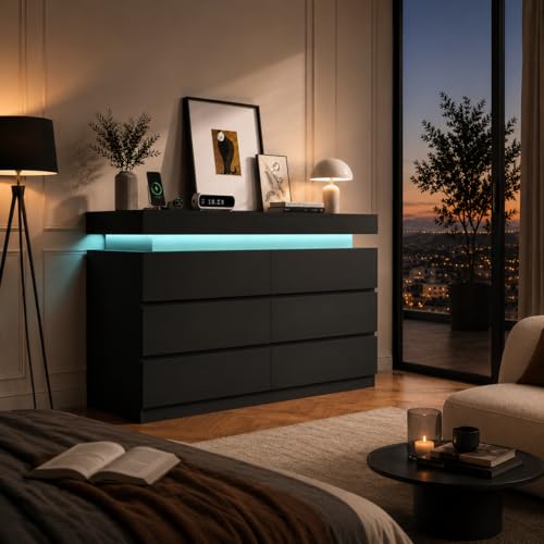 6 Drawer Dresser with LED Lights & Charging Station, view 8