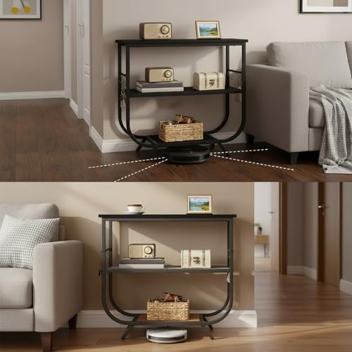3 Tier Small Console Table, 31.5" Entryway Table with Storage Shelf, Narrow Sofa Table, Behind Couch Table, Hallway Table with S-Hooks, for Living Room, Black BB63XG01