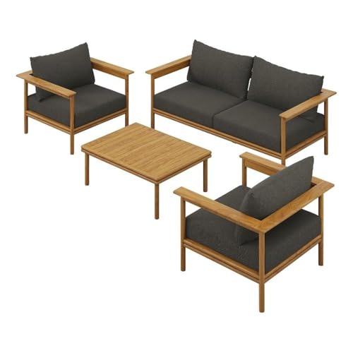 Natural and flint gray teak wood four piece patio set, view 2