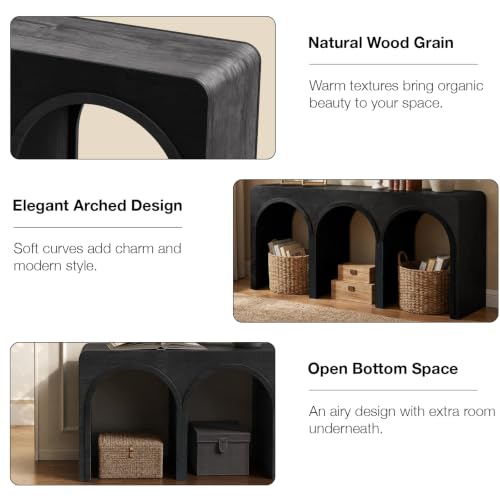 67" Long Arched Console Table, 15.5" Deep Modern Designer Entryway Table, Sculptural Triple Arch Sofa Table for Living Room, Hallway, Behind Couch, Multi-Scene Accent Furniture, Black Wood Finish