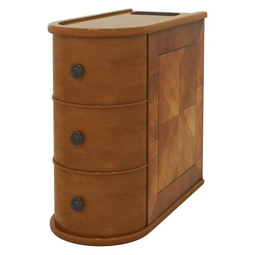Narrow End Table with Charging Station, Wood Side Table with Drawers for Small Spaces, 3-Drawer Nightstand with Storage, Slim Bedside Cabinet for Living Room/Bedroom/Corner, Fully Assembled, Walnut