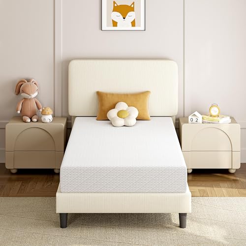 Yaheetech 8 Inch Twin Mattress 3 Foam Layer Cooling Gel Memory Foam Mattresses, Green Tea for Fresher Sleep, Medium Firm, CertiPUR-US Certified, Twin Size Mattress in a Box, White