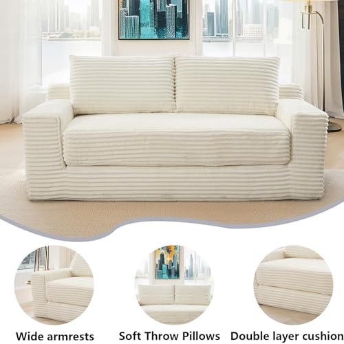 Boneless Couch, 2 in 1 Convertible,71" Corduroy Cloud Loveseat Sofa,Memory Foam Couch in a Box,No Assembly Small Sofa for Living Room,Apartments, Home Office,Bedroom-Beige