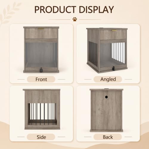3-in-1 Dog Crate End Table with Charging Station & Drawer (Antique Grey), view 8