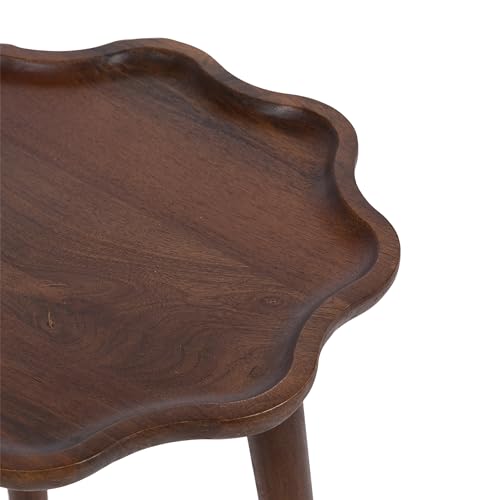 Alezar Modern Wooden Round Side Table, 15 x 15 x 22, Walnut Brown, Mid-Century Solid Wood End Table with Wavy Edge for Bedroom Nightstand or Living Room Accent Table