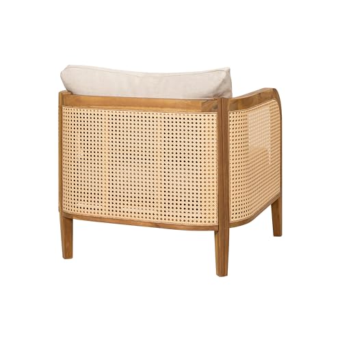 Set of 2 Tilden Bohemian Acacia Wood Patio Accent Chairs, Wicker Lounge Chair Outdoor, Patio Furniture Single Sofa with Cushion, Comfy Garden Reading Chair, Teak+Beige