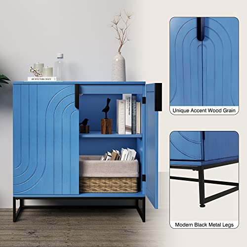 Sideboard Buffet Cabinet with Storage, Modern Accent Cabinet Adjustable Shelves Wooden Storage Cabinets for Kitchen, Dining Room, Living Room, Coffee Bar, Garage, Entryway, Antique Blue