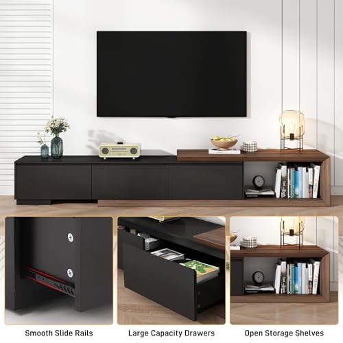 Extendable TV Stand with 3 Drawers, Modern Minimalist Entertainment Center, view 7