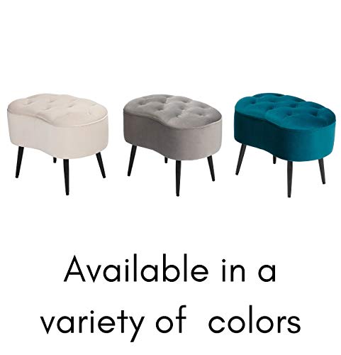 Tufted Oblong Velvet Ottoman - Mid Century Modern Upholstered Foot Rest with Steel Legs - Soft Padded Foot Stool, Accent or Vanity Chair for Living Room, Bedroom or Dorm (Teal)