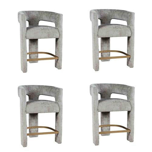 Jofran Gwen Gray Upholstered Counter Stool with Arms – Versatile Barstools – Stylish Seating for Kitchen Dining Room or Home Bar, Natural, Modern Counter Stools,Set of 4