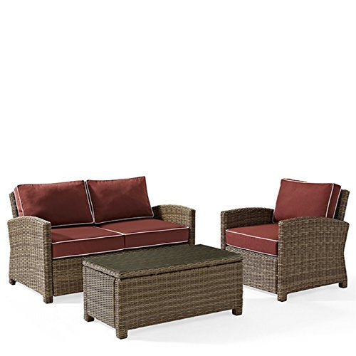 s Bradenton Collection | Exquisite All-Weather Wicker Outdoor Seating Set | Loveseat, Arm Chair & Glass Top Table | Durable & UV-Resistant Cushions