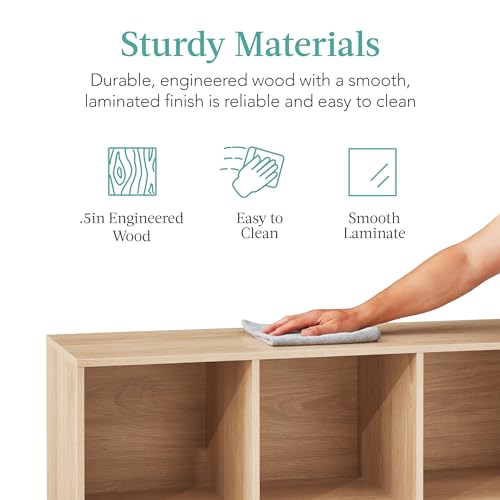 Best Choice Products 6-Cube Storage Organizer, 11in Shelf Opening, Bookcase, Display Shelf, Customizable w/ 3 Removable Back Panels – Light Oak