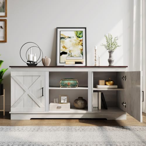 Farmhouse TV Stand with Double Barn Doors, Living Room, Grey White, view 8