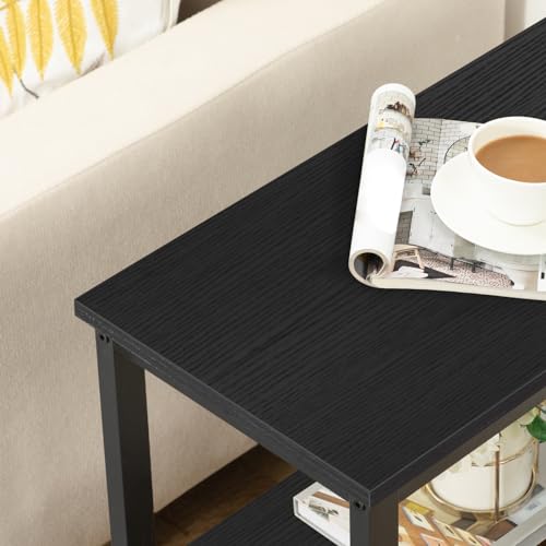 End Table, Simple Rustic Side Table with 3-Tier Storage Shelf, Narrow Nightstand for Small Spaces, Easy Assembly, for Living Room, Bedroom, Metal, Industrial Design, Black BB14BZ01