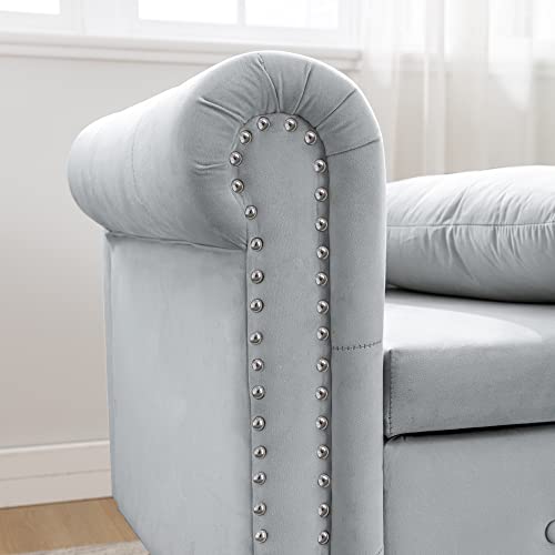 Majnesvon Velvet Chaise Lounge with Storage, Classic Style with Pillow, view 8
