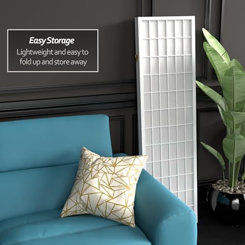 5 ft. Tall Window Pane Shoji Screen - White - 3 Panels