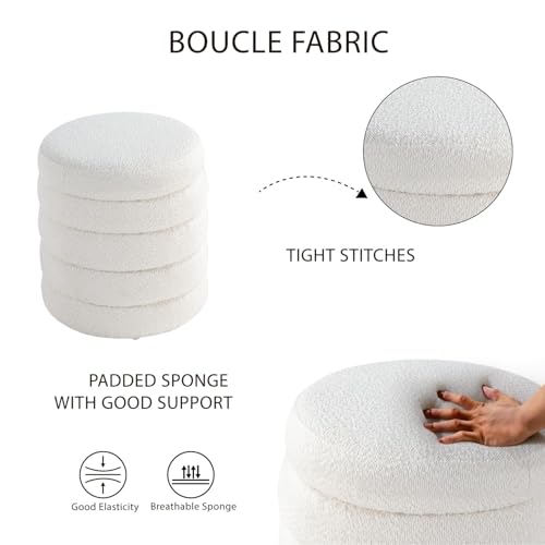 Modern Round Ottoman with Soft Padded Seat, Storage Vanity Chairs for Makeup, Upholstered Footrest Stool Ottoman Foot Stool for Living Room, Bedroom