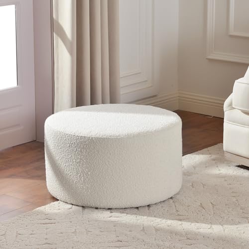 Modern Round Boucle Upholstered Ottoman with Soft Padded Seat, Multi-Functional Sofa Footrest, Side Table, Extra Seating for Living Room, Bedroom, Entryway (24" D x 24" W x 13" H)