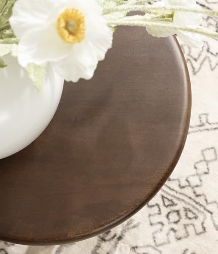 Seebeck Modern Wooden Round Side Table; 14 x 14 x 20; Dark Brown; Transitional Wood End Table for Use as Bedroom Nightstand or Living Room Accent Table