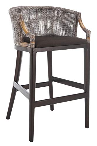 SAFAVIEH Furniture - Brando Rattan Bar Stool - Dark Brown - Solid Wood - Coastal Rattan-Back Design - Ideal for Kitchen, Bar Area, Dining Room (SEA4014A)