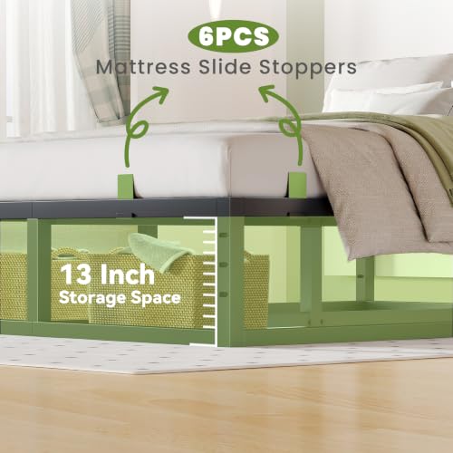 14 Inch Cal King Bed Frame,Metal Platform Upgrade Heavy Duty Base Black, view 7