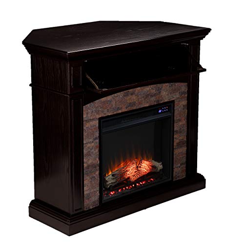 Grantham Convertible Touch Screen Electric Fireplace - Transitional Design, Brown Glass and Wood - Ideal for Living Room, Bedroom (FR9359)