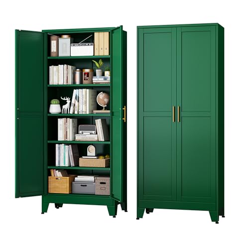Green Metal Storage Cabinet,75" Steel Cabinets for Home Office | Kitchen Pantry Storage Cabinet with Doors and 5 Adjustable Shelves, Tool Cabinets, for Office, Home, Garage, School
