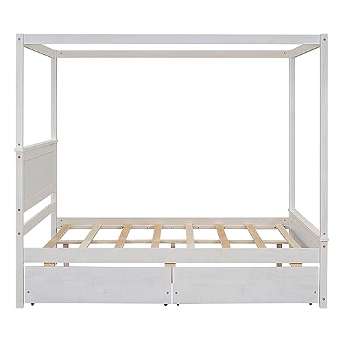 GDFStudio Full Size Canopy Bed Frame with 2 Storage Drawers, view 8