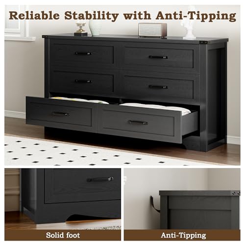 6-Drawer Dresser for Bedroom, Modern Wooden Chest of Drawers with Metal Handles, view 7