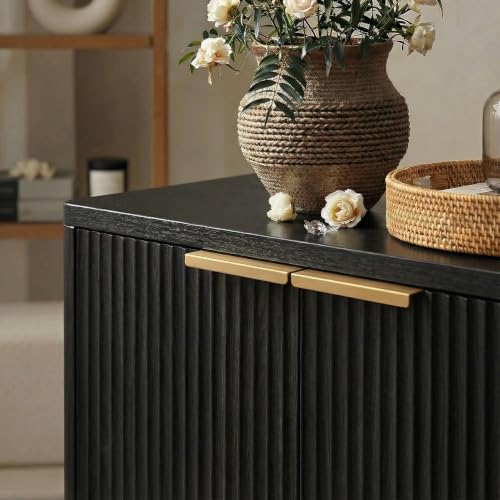 67" Fluted Black Buffet Cabinet with 6 Doors Storage, view 7