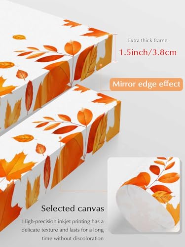 NuYeBiofx Thanksgiving Maple Leaf Canvas Wall Art Prints,48"x32" Framed Picture Artwork Autumn Orange Red Fallen Leaves Printed Canvas Oil Painting for Living Room Bedroom Office,Ready to Hang