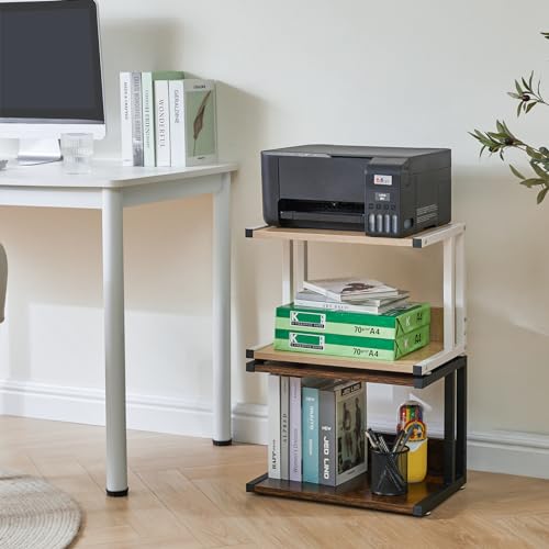 Under Desk Printer Stand, 2-Tier, Mobile Home Desktop Organizer Shelf with 4 Wheels, for Printer, Fax, Home Office Use, Light Wood UTLJ007R