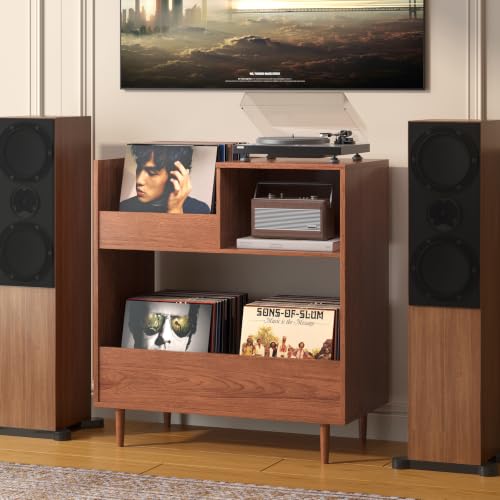 Mid Century Modern Record Player Stand,2-Tier Vinyl Record Storage, view 8