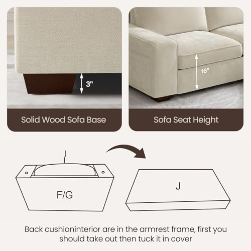 97" L-Shaped Sectional Couch with Storage, Sofa with Reversible Chaise, USB Type-C Charging, Chenille Fabric, Removable Covers, for Small Space, Apartment, Living Room (Beige, 53" Chaise)