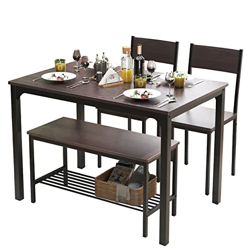43.3 inch Dining Table Set for 4, Small Kitchen Table Set with Chairs and Storage Bench, 4 Piece Dining Room Table Set for Small Space, Apartment, Rustic Oak Finish