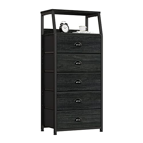 Black Dresser with 5 Drawers, Vertical Storage Tower Fabric Dresser for Bedroom, view 2