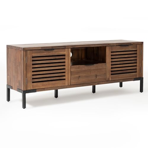 Millie Solid Wood TV Stand for TVs up to 65 Inches, Modern Farmhouse TV Stand with Rustic Charm, TV Stands for Living Room, Chestnut