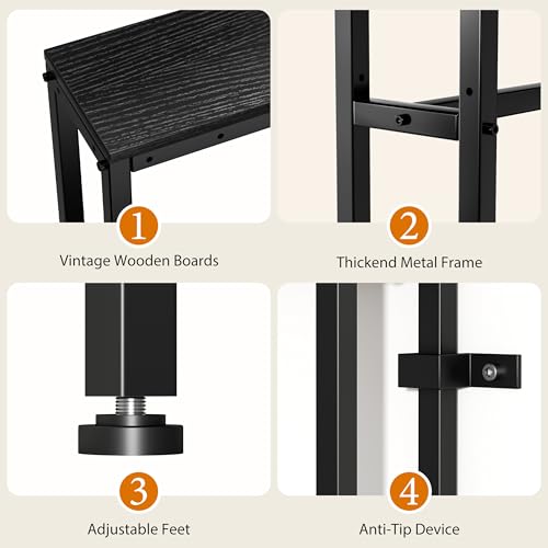 L Shaped 78" Narrow Console Sofa Table with Built-in Power Strip (2 AC Outlets & 2 USB Ports) – 4.9ft Power Cord, Metal Frame, Easy Assembly, Ideal for Behind Couch, Hallway (Black, 78IN)