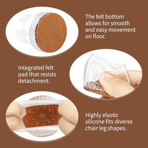 Chair Leg Floor Protectors, 24 Pack Silicone Furniture Pads for Hardwood Floors, Anti-Scratch Furniture Sliders Felt Pads, Noise-Reducing Chair Feet Covers, Table Legs Fit Sizes to(0.91" to 1.28")